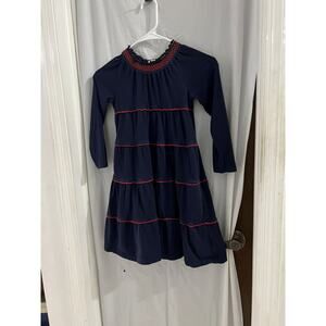 hanna andersson Navy Red Tiered Swing Dress Sz 6-7